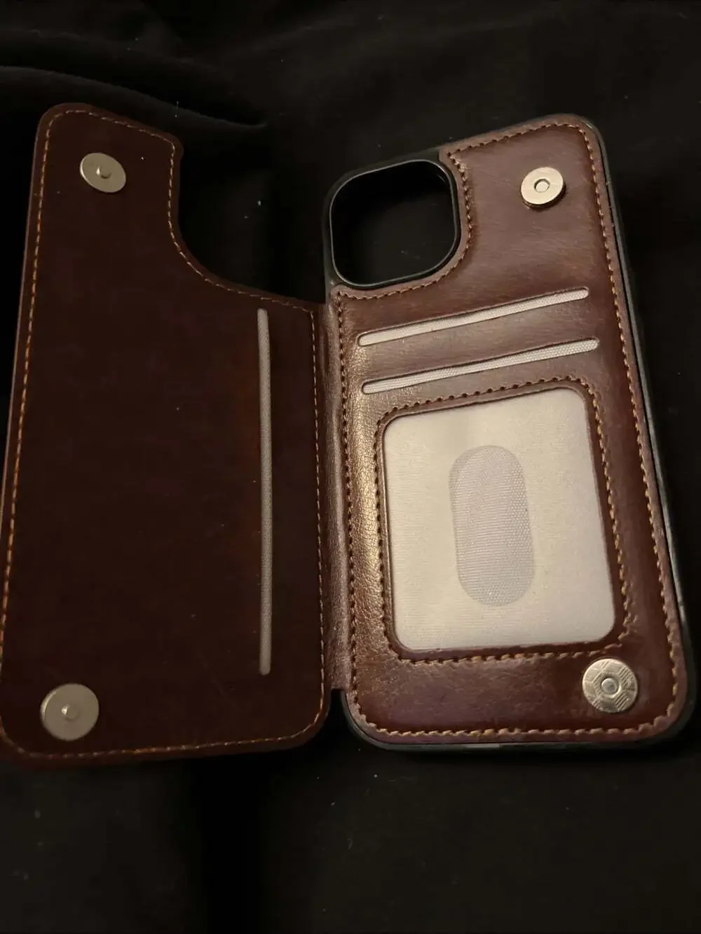 iPhone 15 Case Leather Wallet Case Card Holder W/ Magnetic Closure Brown Stylish